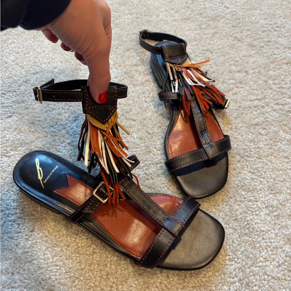BRIAN ATWOOD Leather Fringe Gladiator Sandals